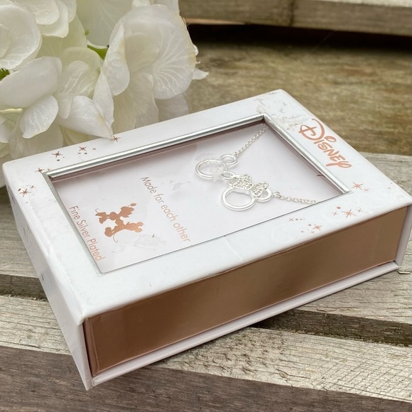 NWT NIB DISNEY MICKEY & MINNIE MOUSE CRYSTAL AND FINE SILVER PENDANT/NECKLACE - Picture 2 of 7